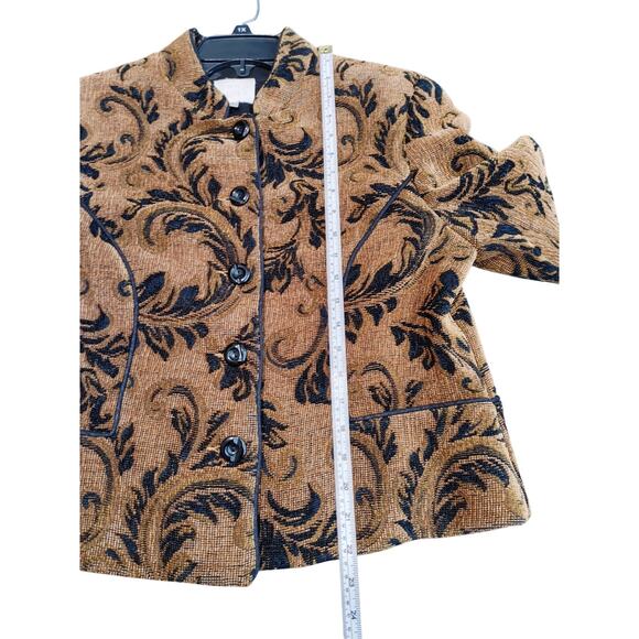 Onna Wear Tapestry Baroque Jacket Button Up Paisley Floral Brown Black Womens L - Picture 5 of 6